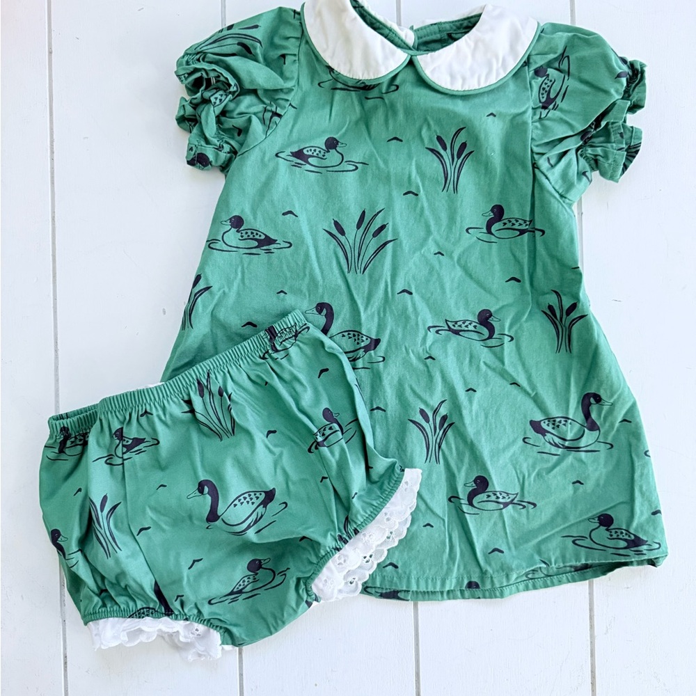 The Beaufort Bonnet Company Green Duck Print Dress Set